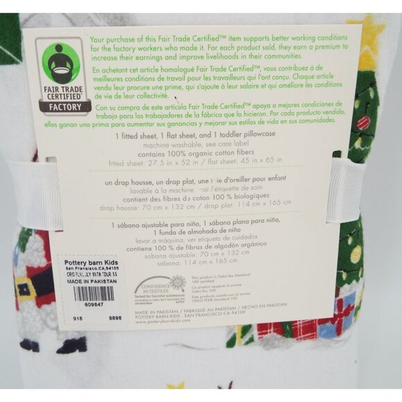 Pottery Barn Kids Organic Flannel Jolly Santa Toddler Sheet Set NEW - Picture 5 of 8